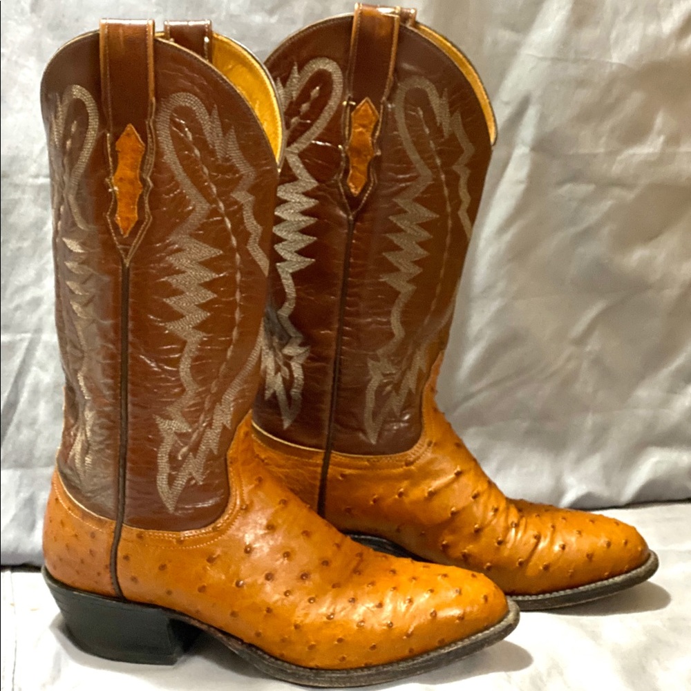 Lucchese Mens Full Quill Ostrich Boots 71/2DCognac